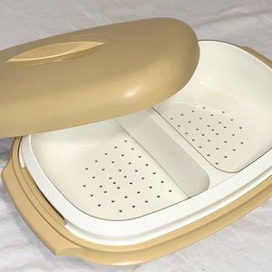 Vintage Harvest Gold Steamer Serving Bowl